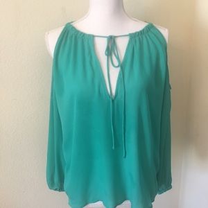 New H & M Green Sheer Cold Shoulder Top